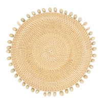 Napperon rond en rotin avec bordure en coquillages Produits écologiques Fabriqués au Vietnam Décoration de table Napperon tissé Vente en gros Moderne