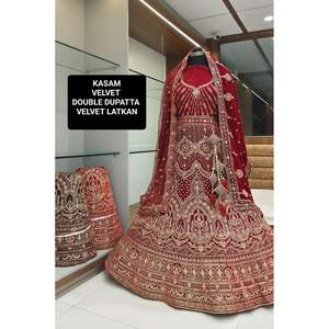 Lehenga Choli de Terciopelo de Primera Calidad a Precio Inmejorable, Corte Holgado, Manga Corta, Bordado, el Más Popular para Ocasiones Festivas, Directo de India - Product Image 3