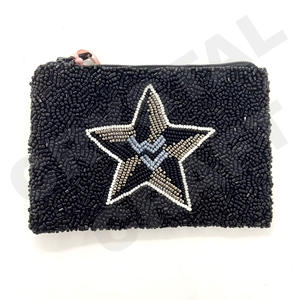 Pochette à monnaie personnalisée en perles de rocaille de conception noire étoile beau porte-monnaie avec accessoires à la mode - Product Image 1