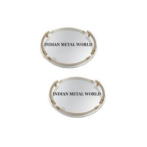 Ensemble de 2 plateaux de service ronds en métal de qualité supérieure, grande taille, pour la maison et le Restaurant - Product Image 1