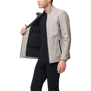 Vestes en cuir véritable pour hommes, coupe slim, col montant, style streetwear tendance, prix de gros - Product Image 6