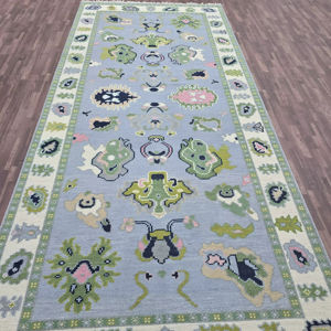 Tapis persan en laine noué à la main de luxe | Tapis fait main bleu et vert doux | Décor de salon oriental Boho" - Product Image 1