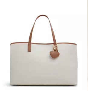 Classic <b>black</b> & tan <b>canvas</b> <b>tote</b> <b>bag</b> with sturdy leather straps. Versatile style available at wholesale prices. - Product Image 3