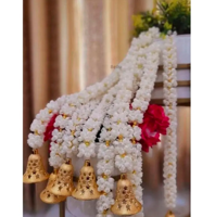 Guirlande de fleurs artificielles traditionnelles faites à la main, en jasmin et perles dorées, pour décoration murale de mariage indien