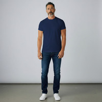 T-shirt décontracté pour homme à manches courtes, col rond, 100 % coton jersey, non tissé, écologique, séchage rapide, respirant, coupe classique, 200g