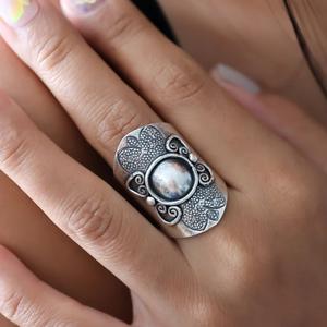 Sterling Silver Flower Pattern Oxidized <b>Statement</b> <b>Ring</b> Adjustable Size Tribal Handmade Artisan Jewelry for Women Boho Ethnic - Product Image 3