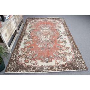 Alfombra de 5.3x8.4 pies, Alfombra Turca Vintage, Alfombra Roja con Diseño Floral - Product Image 3