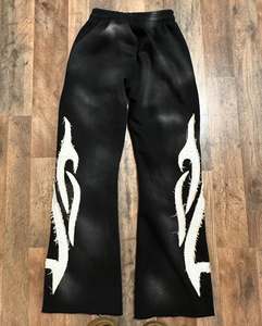 Conjunto de 2 Piezas de Alta Calidad para Hombre, 100% Algodón, 500gsm, Felpa, Bordado Desgastado, Sudadera con Capucha y Pantalones Planos Personalizados - Product Image 5