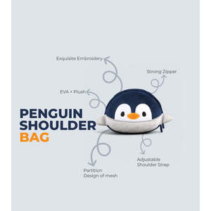 Kids Penguin 3D Plush <b>Backpack</b> Lightweight and Waterproof Shoulder Bag with 3D Design Tykle Brand - Product Image 5