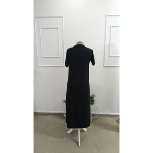 Robe longue en viscose à col et fermeture éclair, à manches courtes, pour femmes, 34659 - Noir - Product Image 6