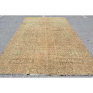 Alfombra clásica de lana de retazos verde Beige de 7,6x11,9 pies, alfombras rectangulares turcas Vintage hechas a mano, nuevo modelo de respaldo de látex para cabecera - Product Image 1