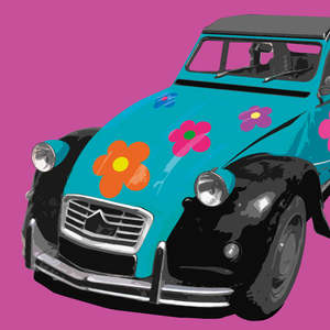 ภาพพิมพ์ศิลปะ Citron 2CV Linda Wood-Flower Power II ดีไซน์แผ่นป้ายที่ไม่เหมือนใครสำหรับตกแต่งบ้าน - Product Image 1