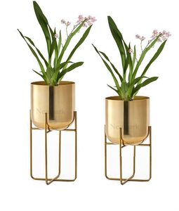 Feuille de fer jardinière métal salon chambre plante support plaqué or Accent Style sol Pots de fleurs en gros jardinières en gros - Product Image 1