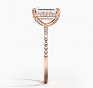 Anillo de Compromiso con Diamante Cultivado en Laboratorio con Corte Esmeralda Infinity Edge y Banda de Diamantes Halo para Mujer, Chapado en Oro de 18K - Product Image 5
