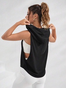 Sudadera con capucha atlética sin mangas de verano para mujer, Jersey transpirable, Material cómodo de longitud larga para entrenamientos de gimnasio informales, venta al por mayor - Product Image 4