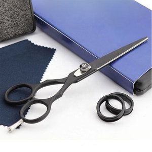 Ciseaux de coiffure professionnels en acier inoxydable noir avec vis de tension réglable et anneaux de repose-doigts - Product Image 1