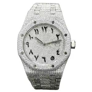 Montre Moissanite Diamants Entièrement Glacé Style Hip Hop Cadran Analogique Arabe Bracelet de Luxe en Acier Inoxydable Montre Premium - Product Image 5