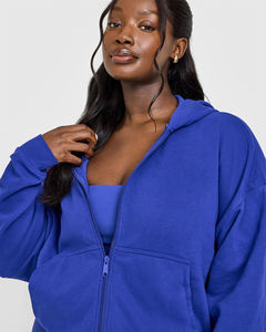 Sweat à capuche zippé pour femme, poids moyen, bleu spatial premium, anti-froissement et respirant, sweat à capuche vierge pour femme, sweat à capuche zippé pour la salle de sport - Product Image 4