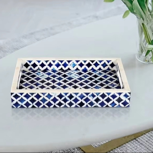Plateau de service en incrustation d'os bleu clair fait à la main de la meilleure qualité, ustensiles de cuisine décoratifs élégants pour la salle à manger à la maison et la table d'Inde - Product Image 1