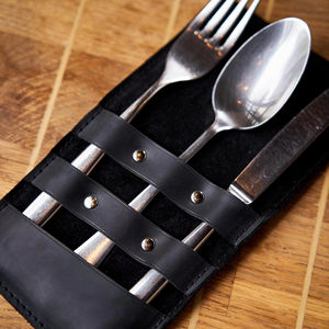 Soporte de cubiertos duradero portátil de cuero genuino de lujo para comedor de restaurante con organización de utensilios - Product Image 1