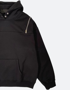 Vente en gros 2024 sweat à capuche d'hiver 100% coton pour hommes conception personnalisée motif solide fermeture éclair bouton sur capuche poche couleur unie Service OEM - Product Image 5