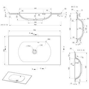 Lavabo Empotrado Moderno de 90 cm Sin Orificio para Grifo, Lavabos Elegantes - Product Image 2