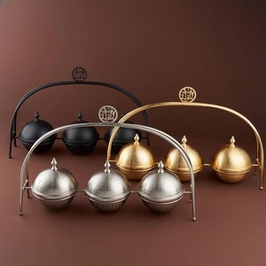 Ensemble de bols à dattes en métal de taille personnalisée, finition moderne et luxueuse, trois pots à khajoor différents, service de table de cuisine du Moyen-Orient, chocolat - Product Image 1