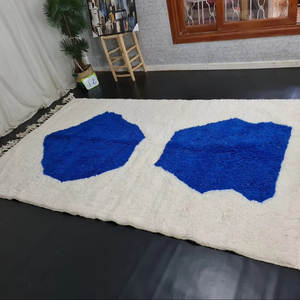 พรมขนสัตว์โมร็อกโกทำด้วยมือใหม่พรมขนสัตว์นิวซีแลนด์พรมนามธรรมสีฟ้าและสีขาวดีไซน์ล่าสุดของ2025 - Product Image 1