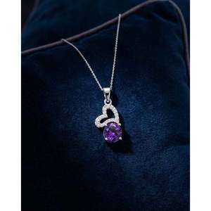 Chaîne pendentif Cœur violet Venti en argent plaqué rhodium et or, style tendance, ornée d'améthyste, de zircon et de diamant, pour fiançailles chrétiennes - Product Image 2