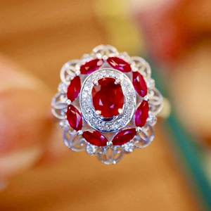 Fleur romantique Design Gold-Filled Women's 925 Sterling Silver Ruby Glass Filled Stone ovale cut Ring Engagement Anniversary gift - Product Image 4