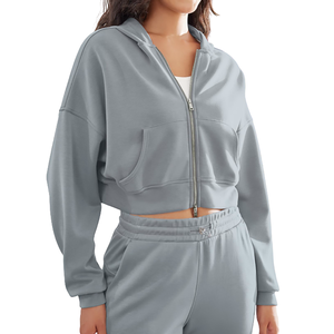 Sweat-shirts décontractés en coton 100% à épaules tombantes, respirants, écologiques, en tricot, à capuche courte pour femmes - Product Image 1