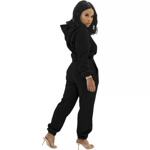 Women Short Sequined 2-Piece Winter <b>Set</b> | Warm Plush Loose Hoodie & Pants | Thick Solid Color Sweatshirt Tracksuit - Product Image 2