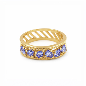 Bague de luxe en argent sterling 925 avec tanzanite et cinq pierres en forme de poire serties à griffes, certifiée par un tiers, style droit, bijou de créateur - Product Image 1