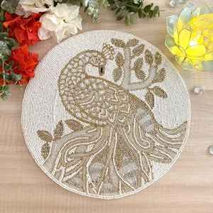 Handmade beaded placematPeacock tablematinch <b>charger</b> plate - Product Image 1