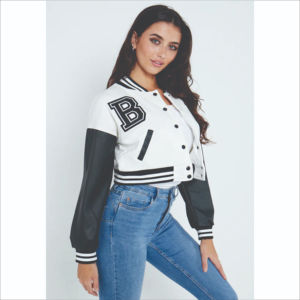 Las chaquetas de bombardero universitarias más vendidas para mujer, logotipo bordado personalizado, chaquetas de bombardero de béisbol con cuello de botón informales, abrigos para mujer - Product Image 3