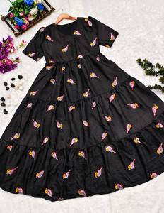 Designer Women's Black Cotton Embroidered Maxi Gown Wedding and Party Wear with Long Style for Girls - Product Image 5