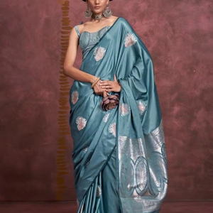 Recién lanzado Pura Satin Banarasi Zari Saree Elegante diseño floral Tela de seda étnica perfecta para la temporada de bodas - Product Image 1