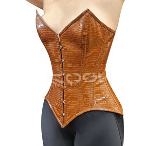 Brown Croc-Texture <b>PVC</b> Overbust Steel Boned Underwire Cups Curvy Waist Slimming Corset - Product Image 1