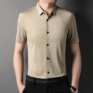 Chemise décontractée à manches courtes en Oxford solide pour hommes, simple boutonnage avec col montant, anti-rides, fourniture d'été ODM - Product Image 6