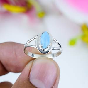 Natural Republic 925 Sterling Silver <b>Ring</b> Vintage Silver Plated Handmade Jewelry With Larimar Gemstone Bezel Setting For Parties - Product Image 1