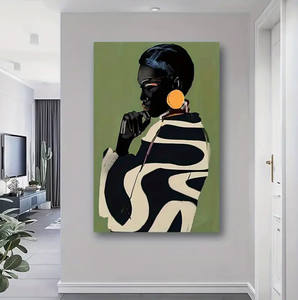 Style Art Déco Sans Cadre Minimaliste <span class=keywords><strong>Noir</strong></span> <span class=keywords><strong>Blanc</strong></span> Vert Art Mural Portrait Féminin Africain Impression sur Toile - Product Image 5