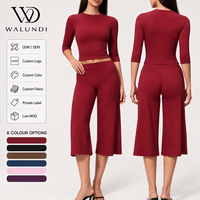 Ensemble de yoga personnalisé avec logo, manches 3/4, pantalon capri large, effet push-up, 2 pièces, tenue de sport, vente en gros