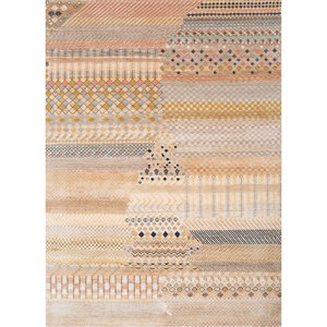 พรมไหมถักมือสีเบจน้ำตาลลายเรขาคณิตสำหรับห้องนั่งเล่น พรมรูปสี่เหลี่ยมผืนผ้าสำหรับทางเดินสำหรับวัยรุ่น-LPS-01 Jaipur Rugs - Product Image 1