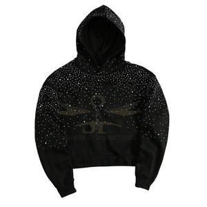 Sudadera con capucha de diamantes de imitación brillantes para mujer Sudadera informal con capucha de diamantes de imitación de piedra brillante - Product Image 1