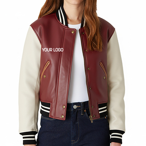 Chaqueta Varsity de Cuero 100% Puro, Personalizada al por Mayor, Chaqueta de Mujer con Logotipo Bordado en Chenilla Personalizado - Product Image 4