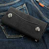 Dompet Kulit Asli Lipat Tiga Model Biker Kulit Sapi Premium Logo Kustom Embos Karakter Rantai Pendek Tahan Air