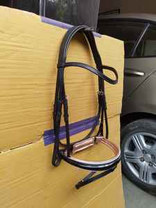 Bridon de dressage en cuir semi-roulé anatomique pour cheval avec cristaux, équipement équestre anglais, muserolle en strass - Product Image 6