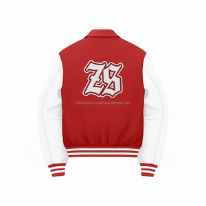 Veste universitaire classique rouge blanc en mélange de laine avec manches en cuir PU broderie personnalisée Logo personnalisé veste universitaire pour homme - Product Image 2