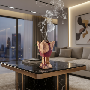 Brûleur d'encens élégant en bois et résine pour la décoration de la maison, offrant un arôme apaisant et créant une ambiance chaleureuse, élégante et paisible. - Product Image 1