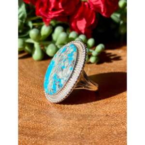 Navajo Handcrafted Kingman <b>Turquoise</b> Sterling Silver Statement <b>Ring</b> Size 7.5 - Product Image 4